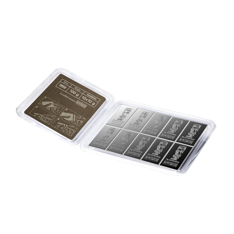 Side view of Silver CombiCoin 10 x 10 g - Valcambi