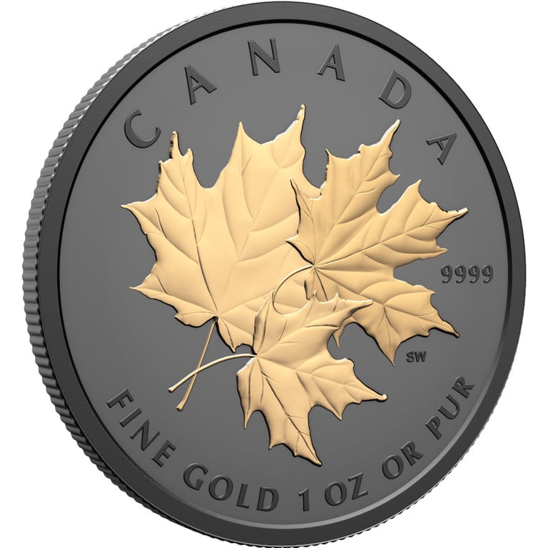 Side view of Gold Triple Maple Leaf 1 oz PF - 2026