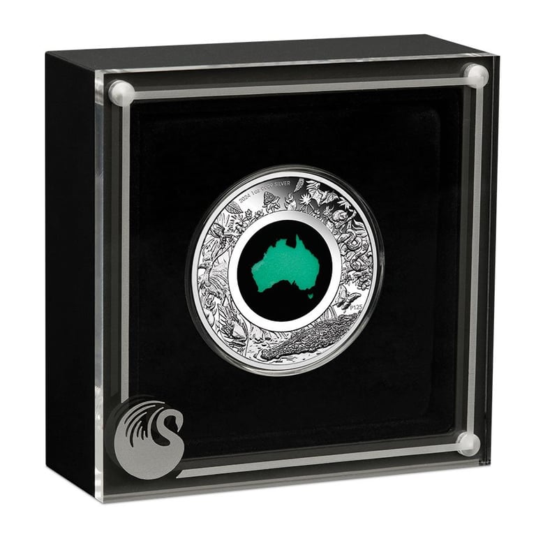 Silver Chrysoprase Coin - Great Southern Land 1 oz PF in the original coin case