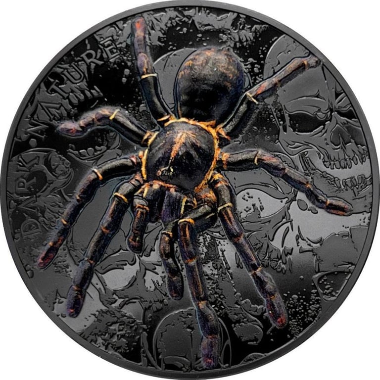 Front of the Silver Dark Nature - Tarantula 3 oz Black Proof CLOCK - 2023