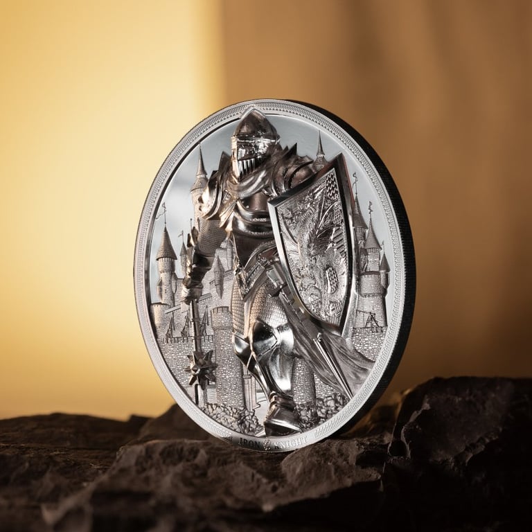 Side view of the Silver Iron Knight 5 oz PF - smartminting® 4.0 - 2024