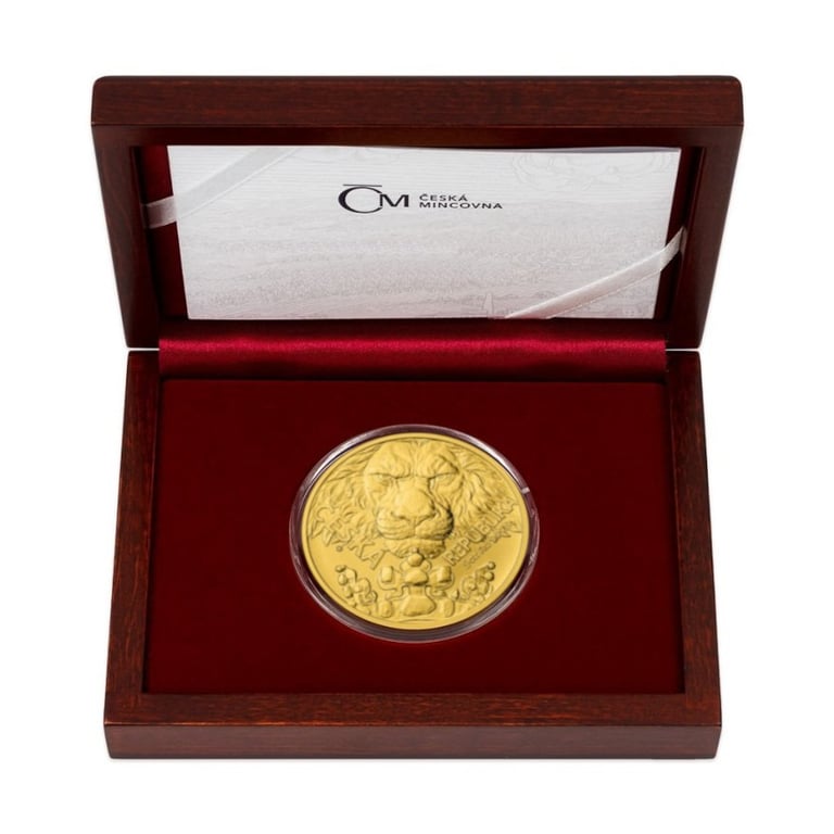 Gold Czech Lion 5 oz - 2023 in the original coin case