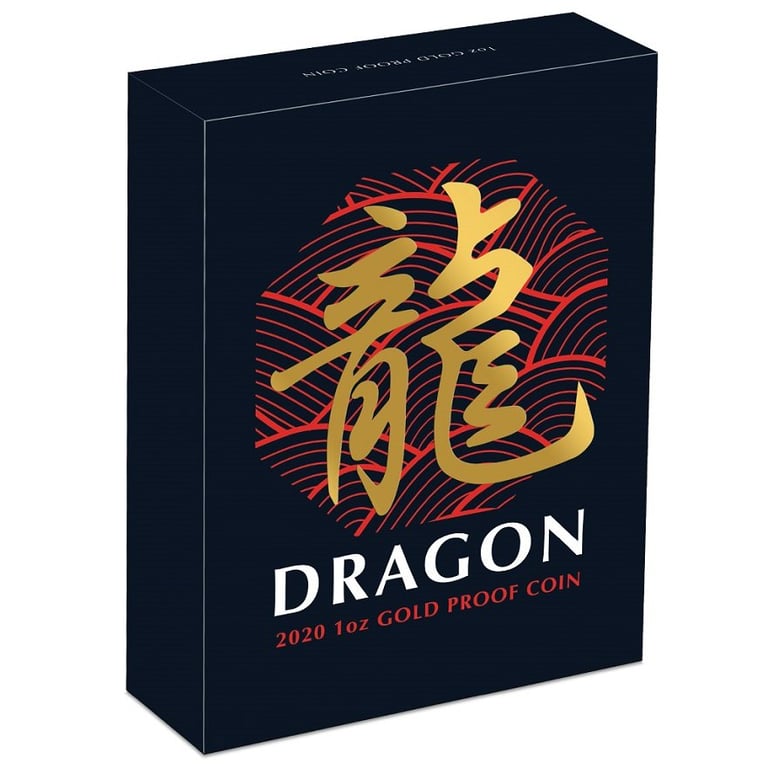 Original coin case of the Gold Dragon - Chinese Mythical Creatures - 1 oz Proof 2020