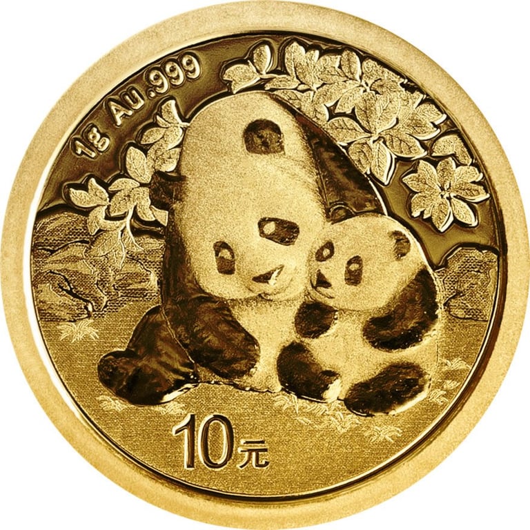 Front of the Gold China Panda 1 g - 2024