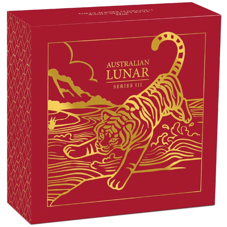 Original coin case of the Gold Lunar III Tiger 1/4 oz PF - 2022