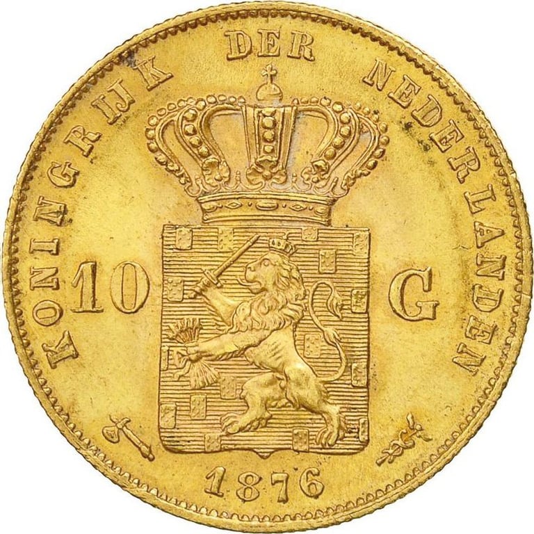 Front of the Gold 10 Guilder Netherlands