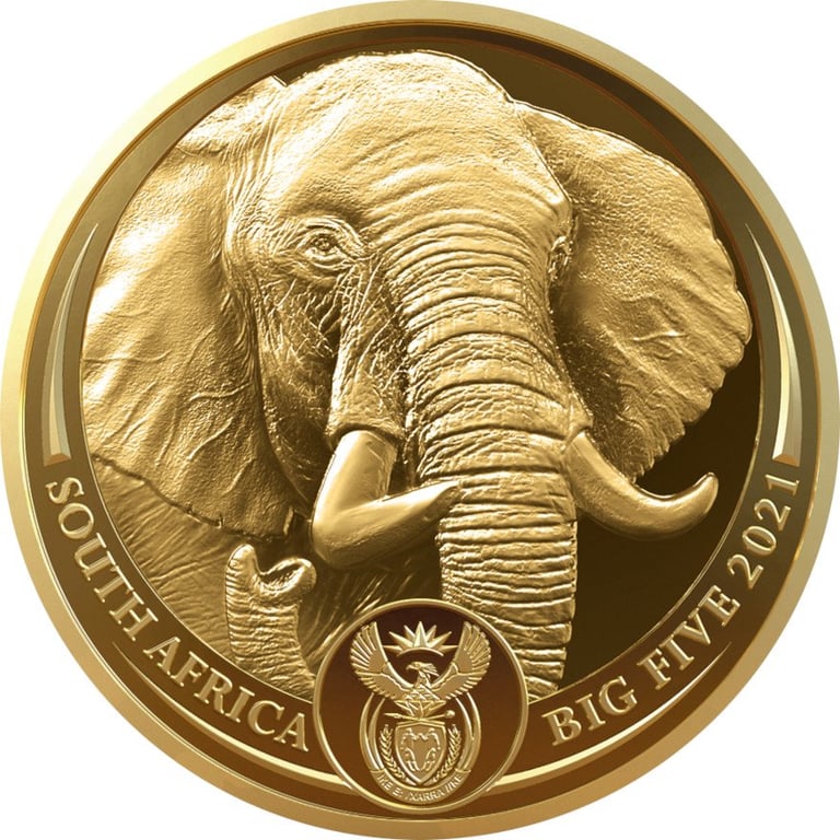 Front of the Gold Elephant 1 oz PF - Big Five Series II - 2021