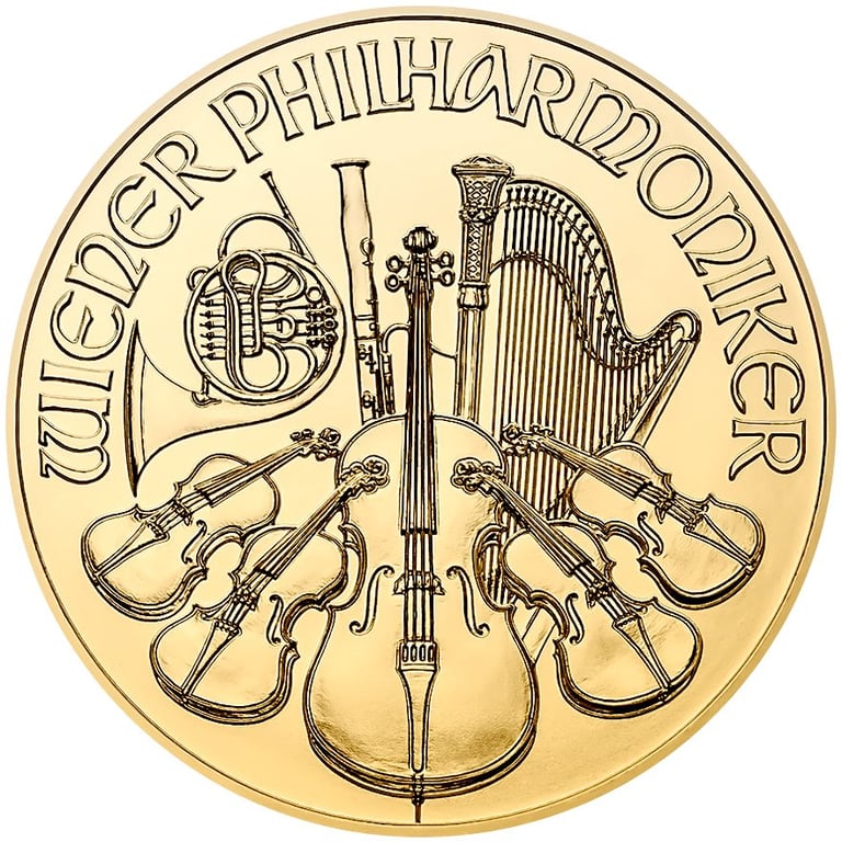 Front of the Gold Philharmonic 1/10 oz