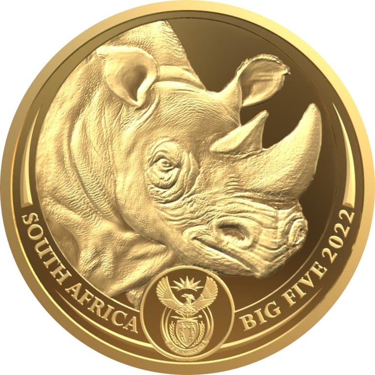 Front of the Gold Rhino 1 oz PF - Big Five Series II - 2022