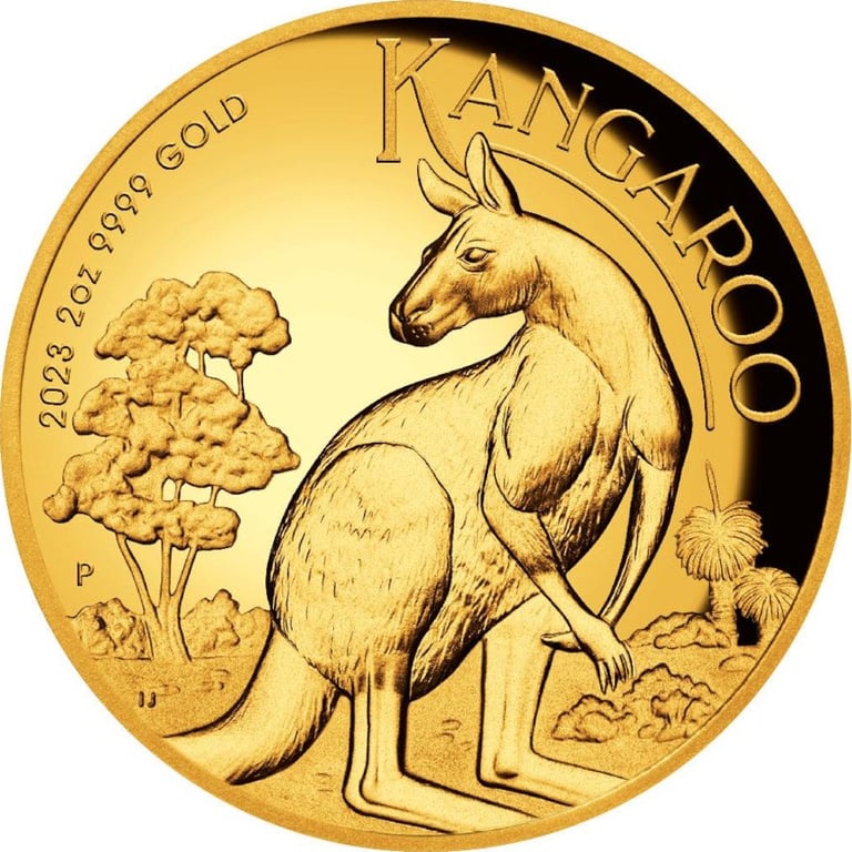 Front of the Gold Kangaroo 2 oz PF - High Relief 2023