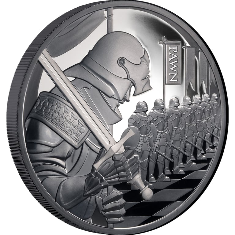 Side view of Silver Chess Pawn 1 oz – Black Proof 2026