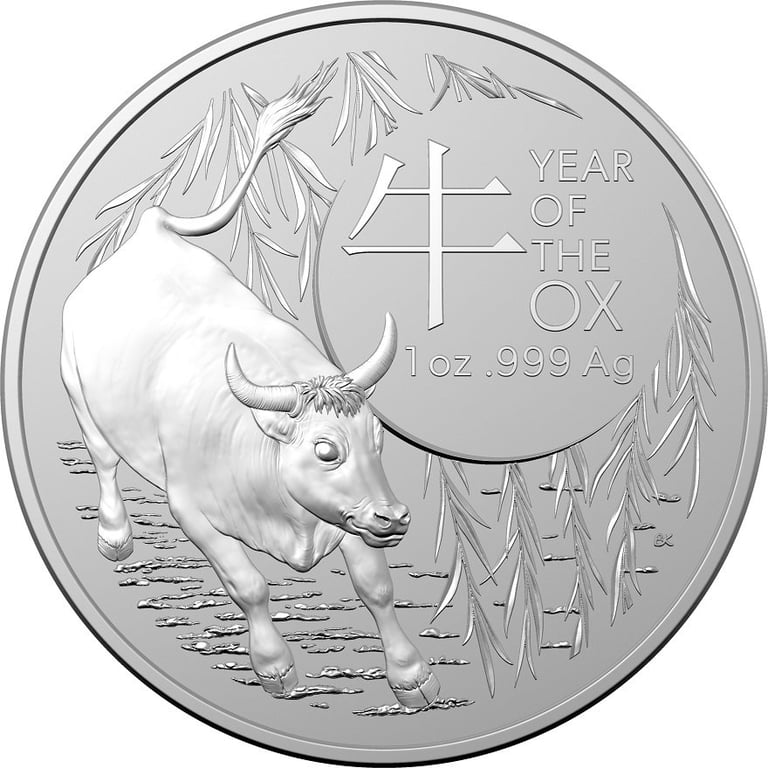 Front of the Silver Lunar Ox 1 oz - RAM 2021