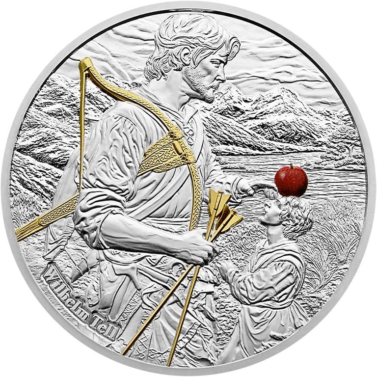 Front of the Silver swiss myth and legends - Wilhelm Tell 2 oz - High Relief 2025