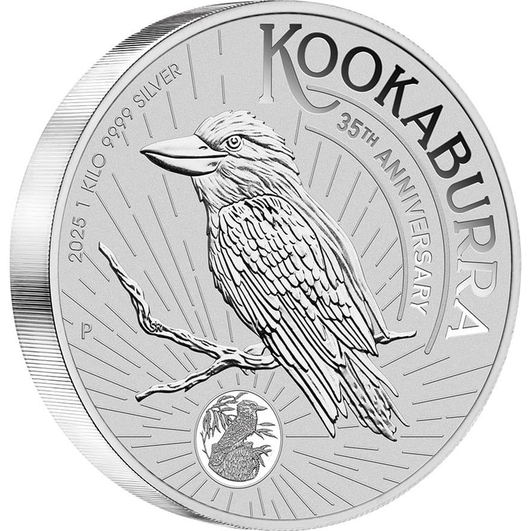 Side view of the Silber Kookaburra 1000 g - 35th Anniversary - 2025
