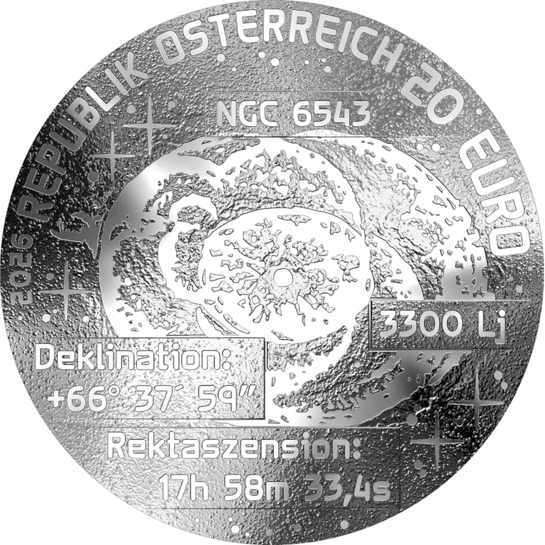 Back of Silver " Katzenaugennebel" 20 EUR Proof AT - 2026