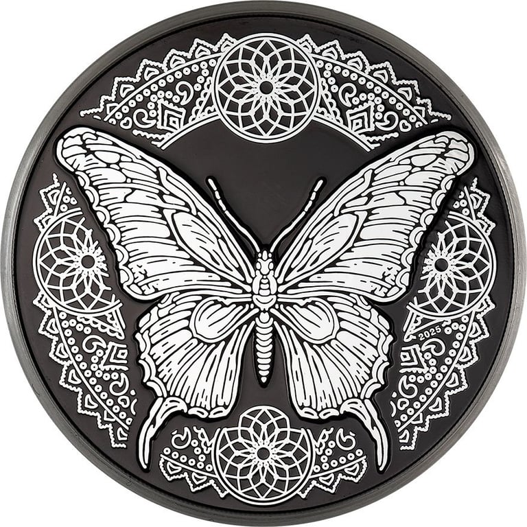 Front of the Silver Butterfly 1 oz PF - Obsidian Black 2025