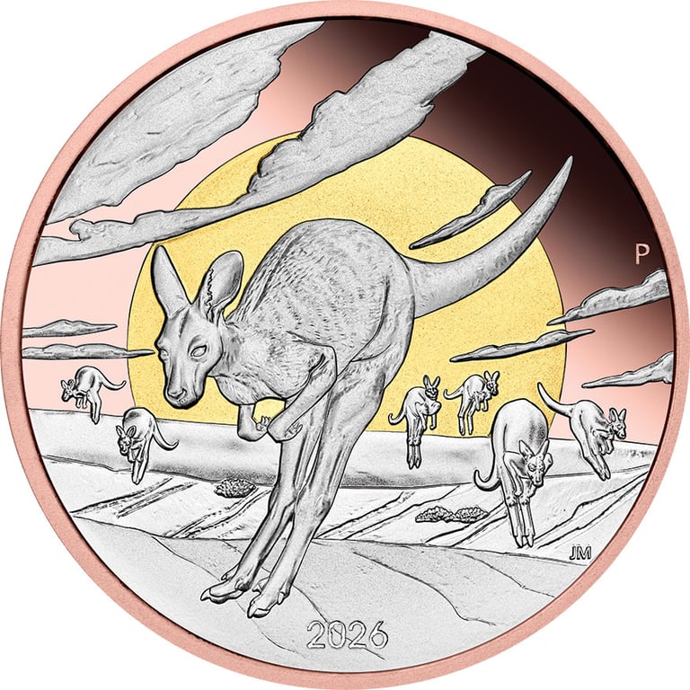 Front of Silver 5 oz Kangaroo Proof – Partially Gilded 2026