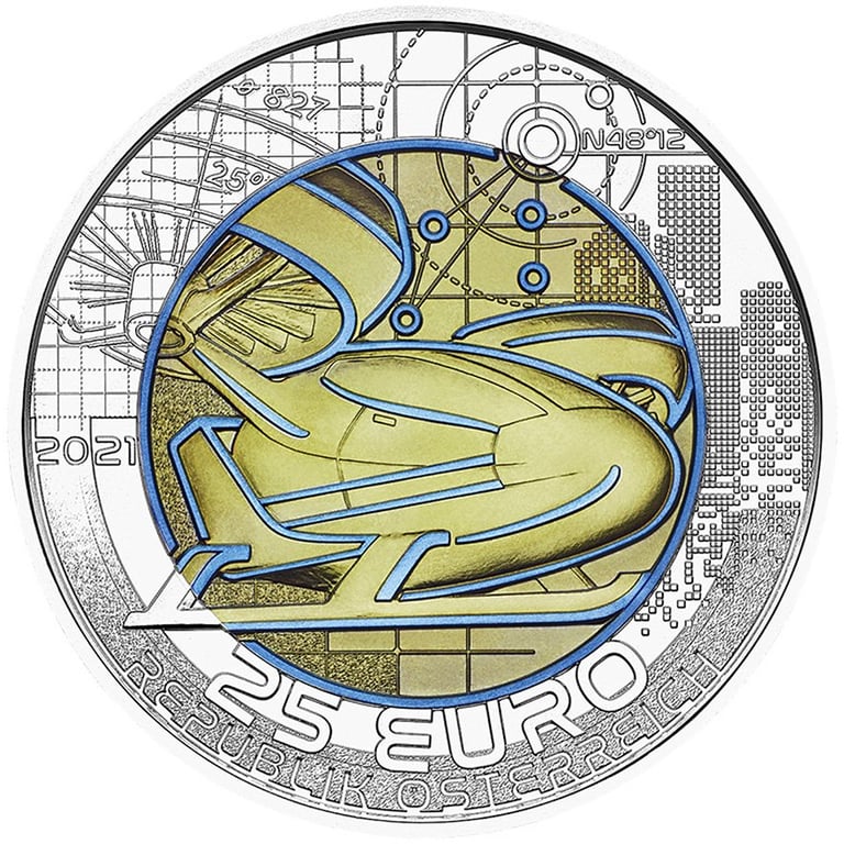 Front of the Silver niobium coin “Mobilität der Zukunft” 25 EUR SU AUT - 2021