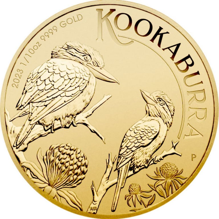 Front of the Gold Kookaburra 1/10 oz - 2023