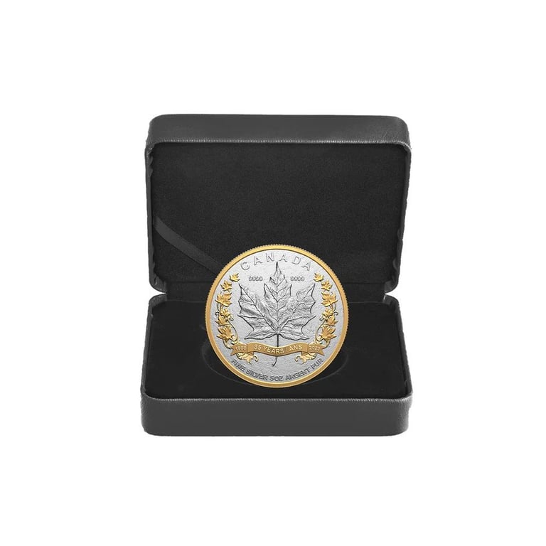 Silver Maple Leaf 5 oz - Matte Proof - 35th Anniversary in the original coin case