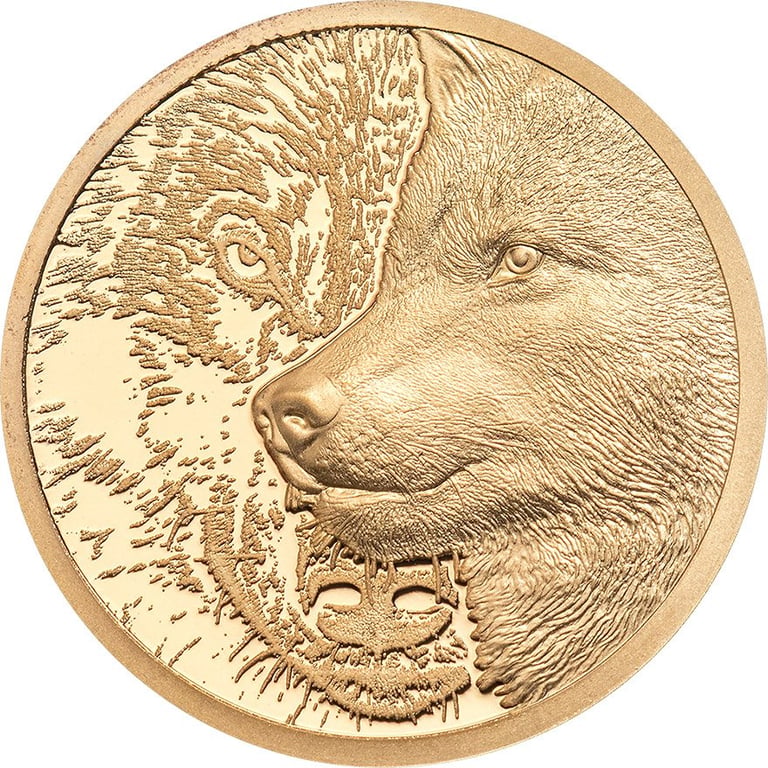 Front of the Gold Mystic Wolf 1/10 oz - Ultra High Relief