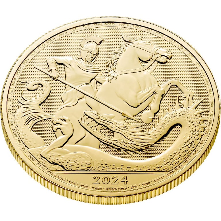 Side view of the Gold St George and the Dragon 1 oz - 2024