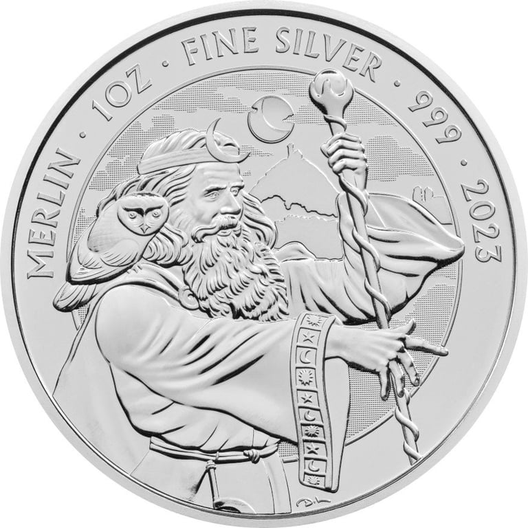 Front of the Silver Merlin 1 oz Myths and Legends 2023