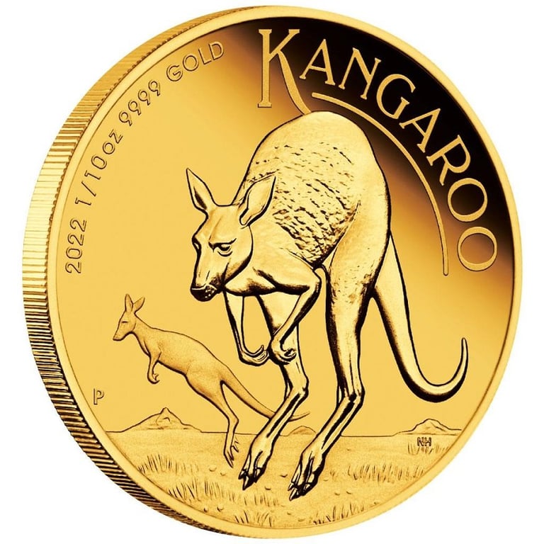 Side view of the Gold Kangaroo 1/10 oz PF - 2022