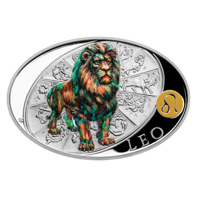 Front of the Silver Zodiac - Leo 1 oz PF