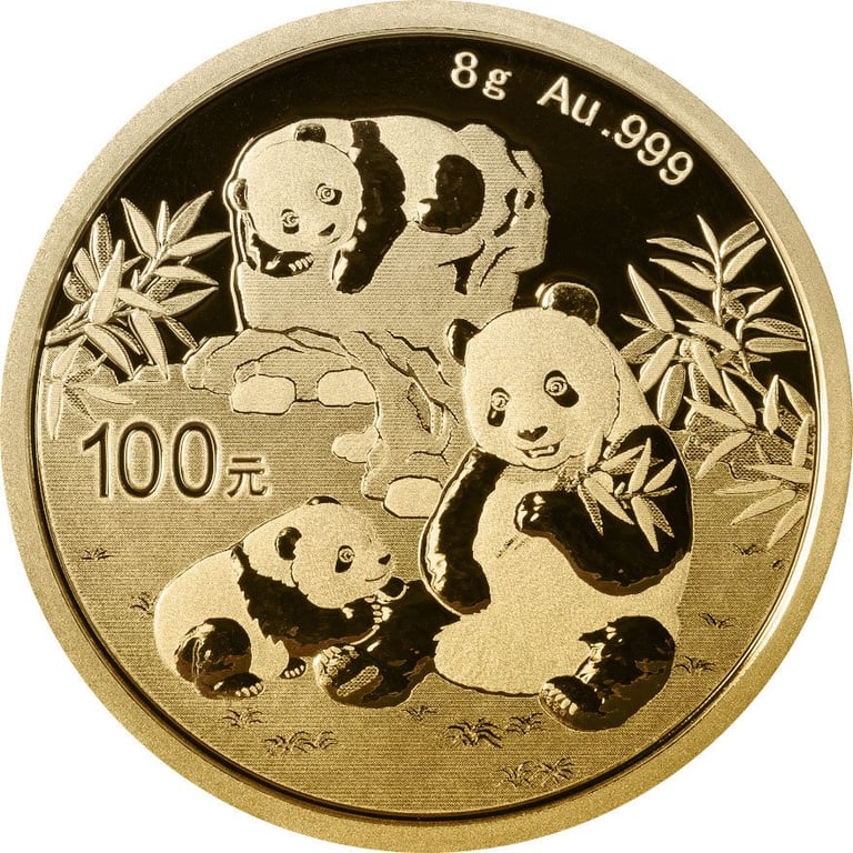 Front of the Gold China Panda 8 g - 2025