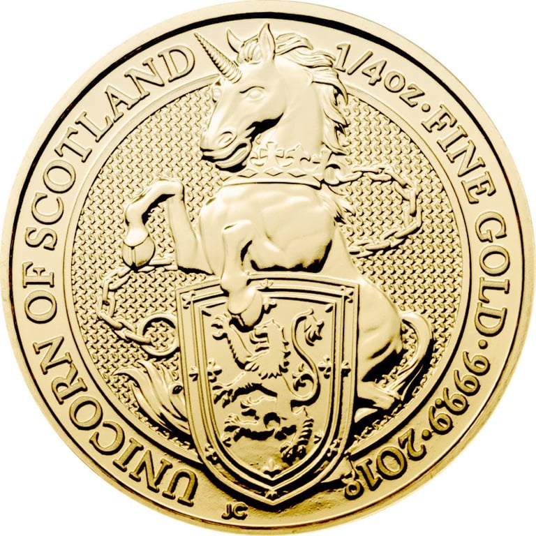 Front of the Gold The Queen´s Beasts 1/4 oz - Unicorn of Scotland