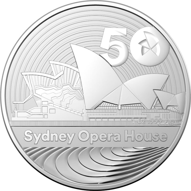 Front of the Silver Sydney Opera House 1 oz - 50th Anniversary