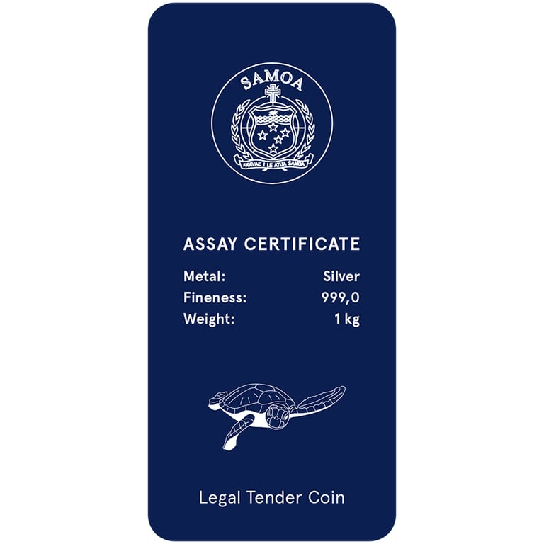 COA of the Silver coin bar Samoa 1000 g - 2026