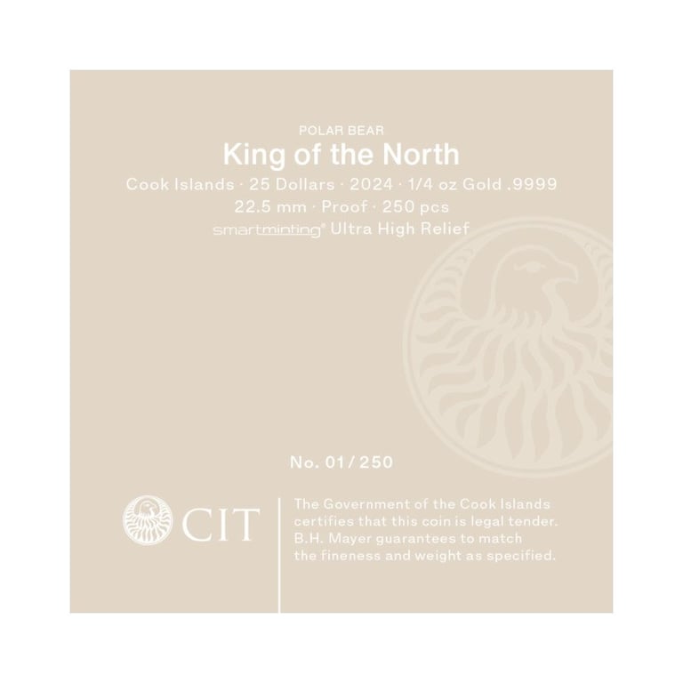 Original coin case of the Gold King of the North - Polar Bear 1/4 oz PF - Ultra High Relief