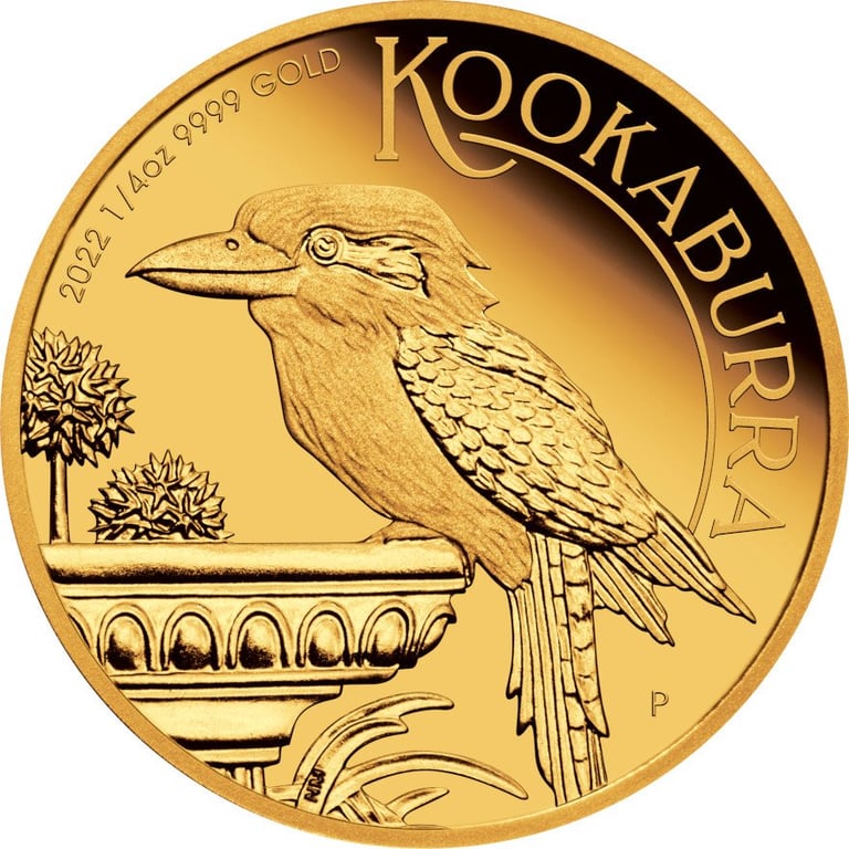 Front of the Gold Kookaburra 1/4 oz PF - 2022