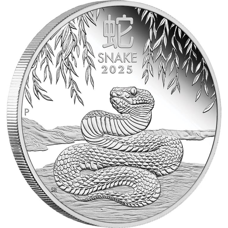 Side view of the Silver Lunar III 1 oz PF - Snake 2025