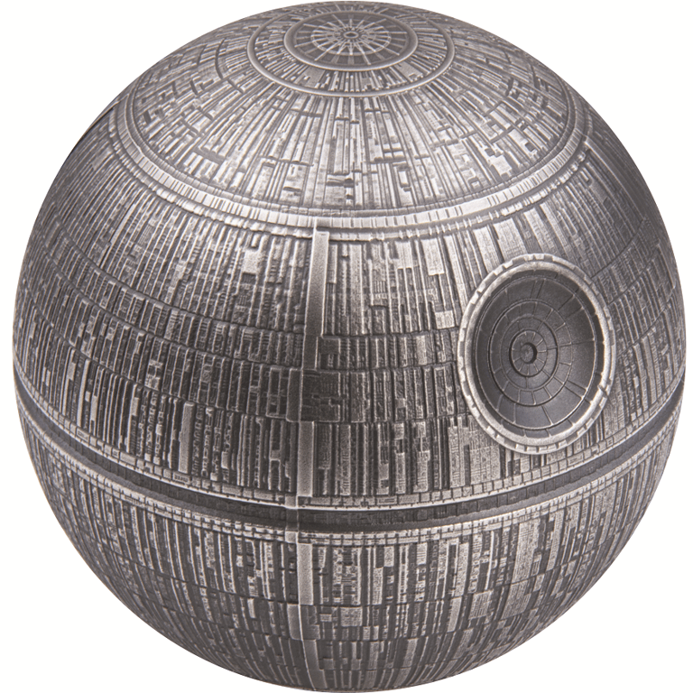Front of the Silver STAR WARS 1 kg - Death Star 3D Round Coin - Antique Finish 2021