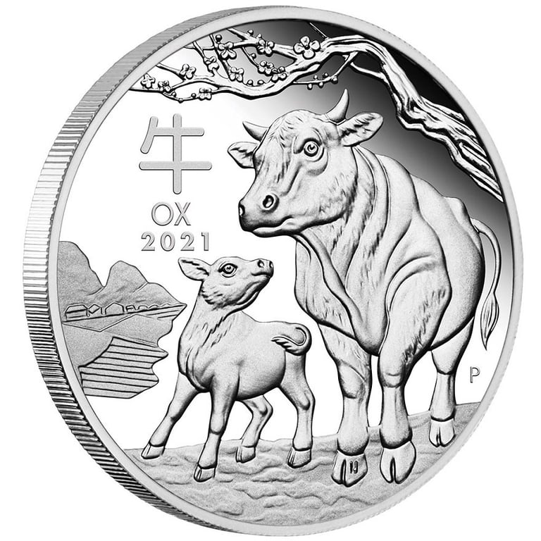 Side view of the Silver Lunar III 1 oz Ox PF - Perth Mint 2021