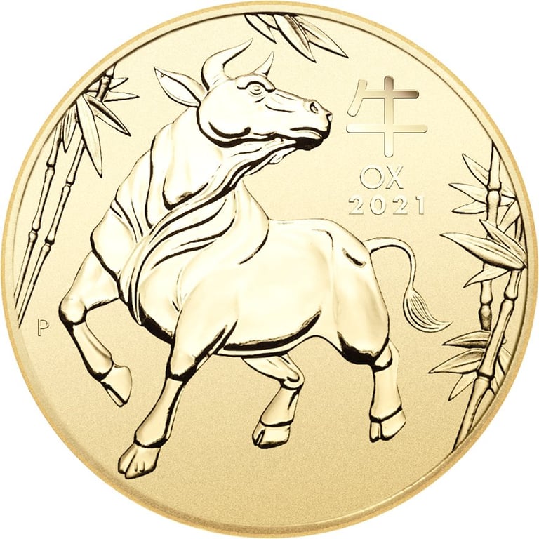 Front of the Gold Lunar III 1/10 oz - Ox 2021