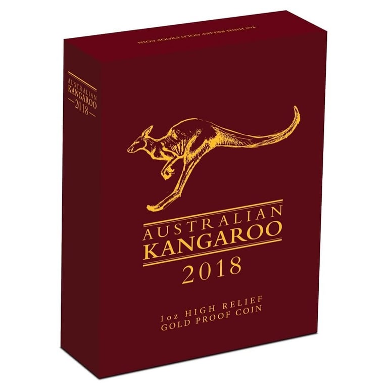 Original coin case of the Gold Kangaroo 1 oz PF - High Relief 2018