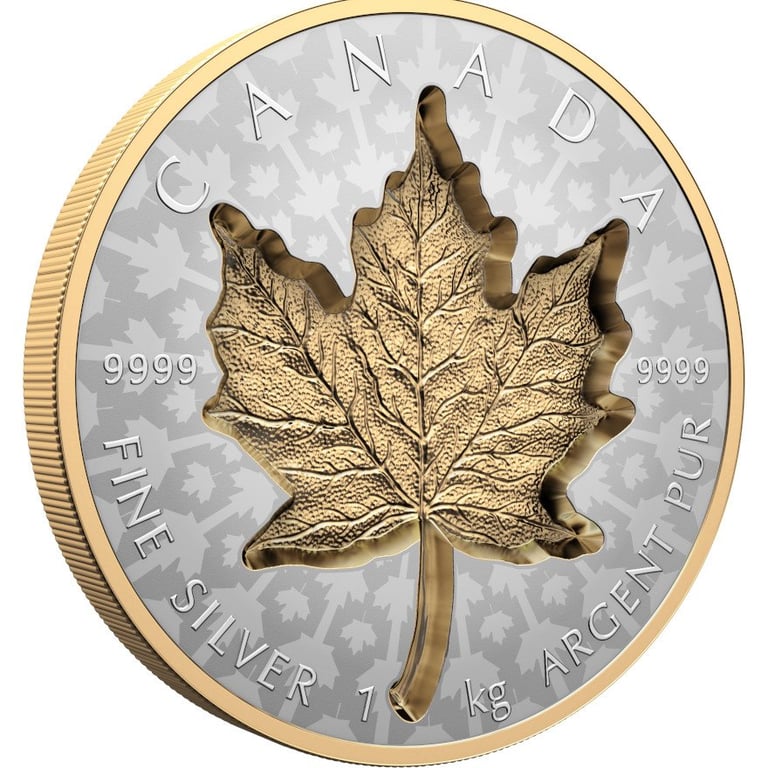 Side view of the Silver Maple Leaf 1000 g RP - Super Incuse 2024
