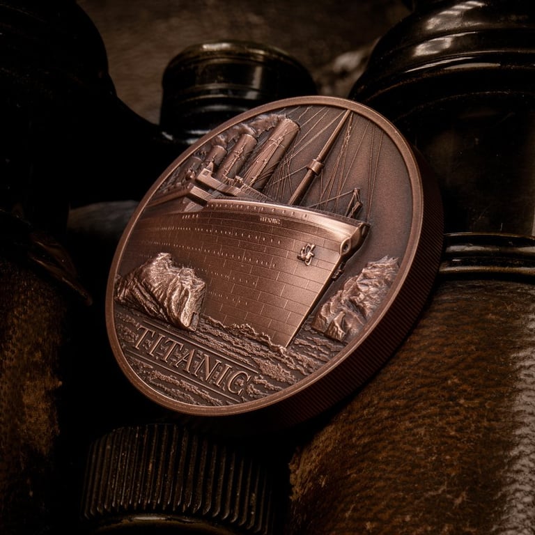 Side view of the Copper Titanic 50 g Antique Finish - High Relief 2022