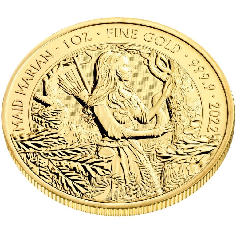 Side view of the Gold Maid Marian 1 oz - Myths and Legend 2022