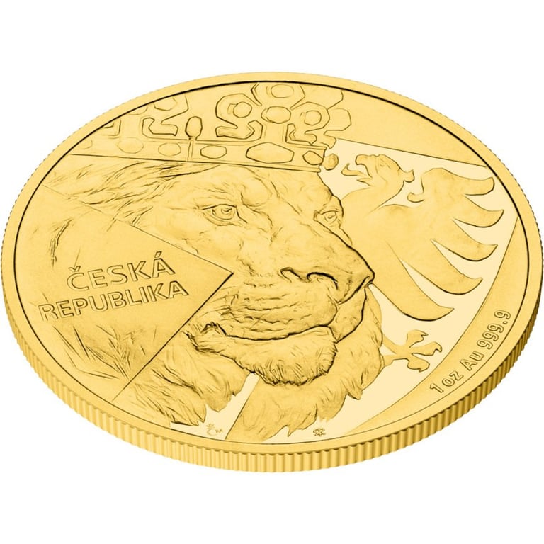 Side view of the Gold Czech Lion 1 oz - PF - 2024 (incl. case and COA)