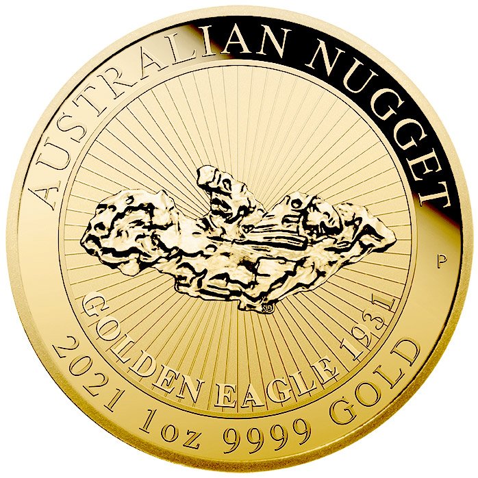 Front of the Gold Australian Nugget 1 oz - Golden Eagle 2021