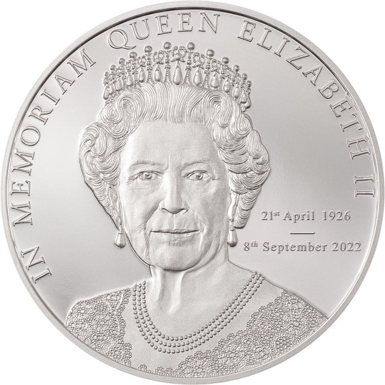 Front of the Silver Queen Elizabeth II - In Memoriam 1 oz PF - 2022
