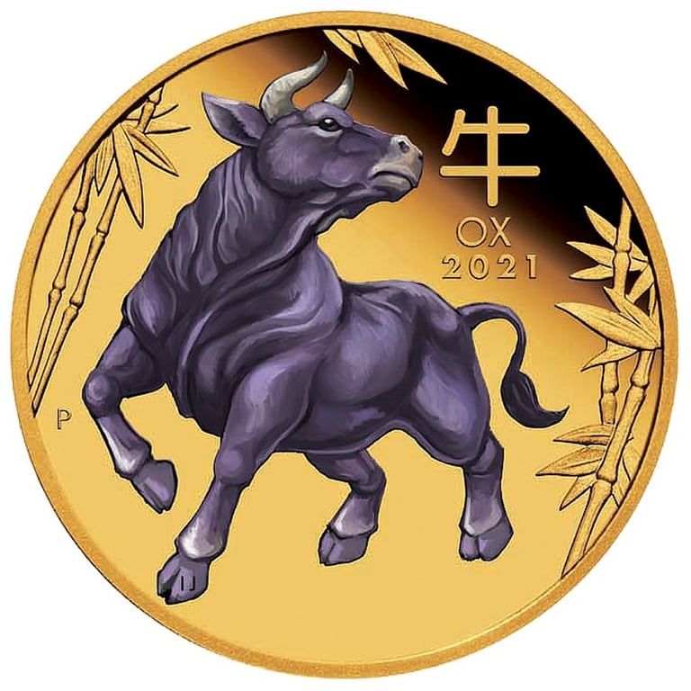 Front of the Gold Lunar III - 1 oz Ox PF - colored
