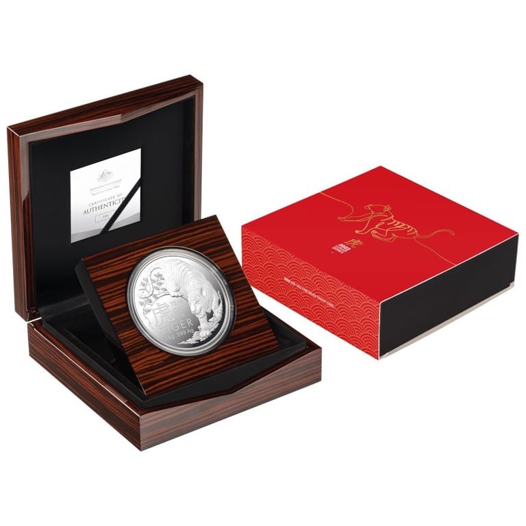 Original coin case of the Silver Lunar Tiger 1000 g PF - RAM 2022