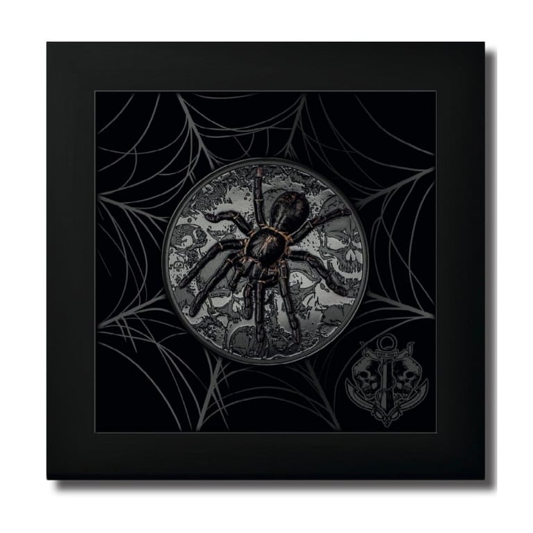 Silver Dark Nature - Tarantula 3 oz Black Proof CLOCK - 2023 in the original coin case