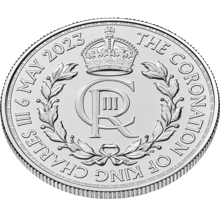 Side view of the Silver King Charles III - Coronation 1 oz - The Royal Mint 2023